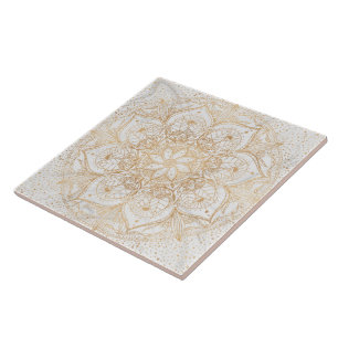 Trendy Gold Floral Mandala Marble Design Tile