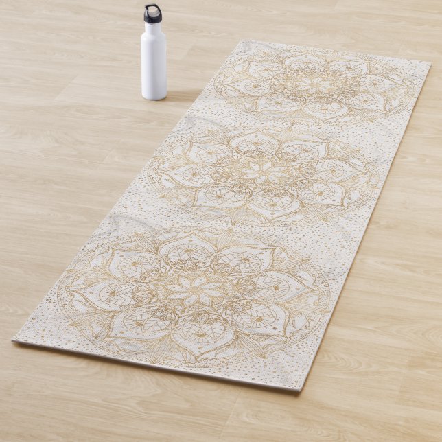 Trendy Gold Floral Mandala Marble Design Yoga Mat (In Situ)