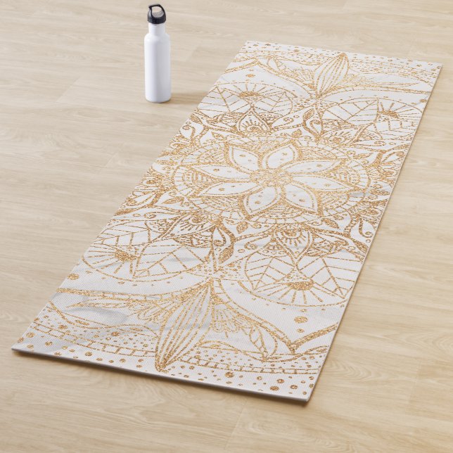Trendy Gold Floral Mandala Marble Design Yoga Mat (In Situ)