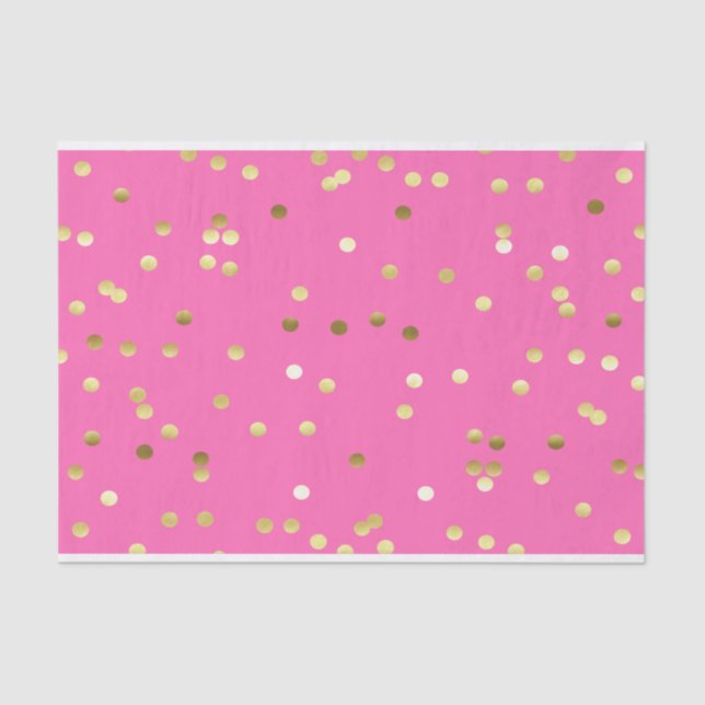 Trendy Gold Foil Confetti Hot Pink Tissue Paper (Front)