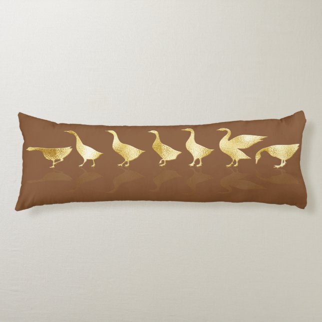 Trendy Gold Geese Your Name Clay Cinnamon Brown Body Pillow (Front)