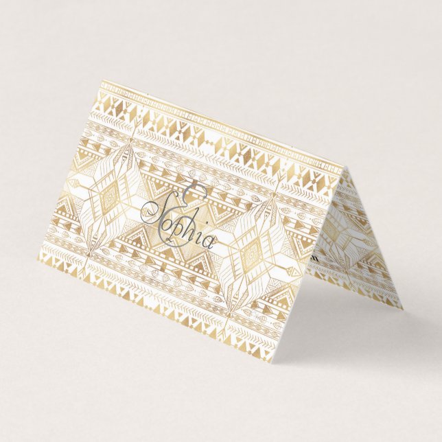 Trendy Gold Geometric Tribal Aztec Pattern Business Card (Front)