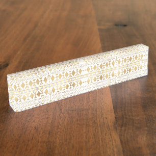 Trendy Gold Geometric Tribal Aztec Pattern Nameplate