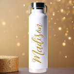 Trendy Gold Girls Name Handwritten Script Custom Water Bottle<br><div class="desc">A cute personalized gold monogram water bottle for a girl who loves simple,  handwritten gifts. Beautiful cursive script down the side of your bottle spelling out your name.</div>