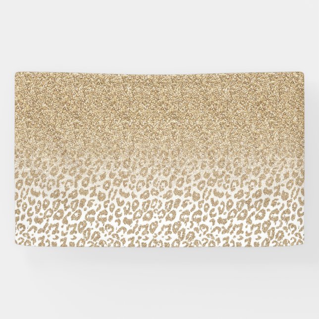 Trendy Gold Glitter and Leopard Print Gradient Banner (Horizontal)