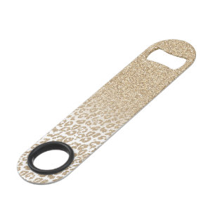 Trendy Gold Glitter and Leopard Print Gradient Bar Key