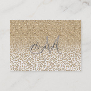 Trendy Gold Glitter and Leopard Print Gradient Business Card