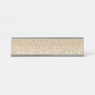Trendy Gold Glitter and Leopard Print Gradient Desk Name Plate