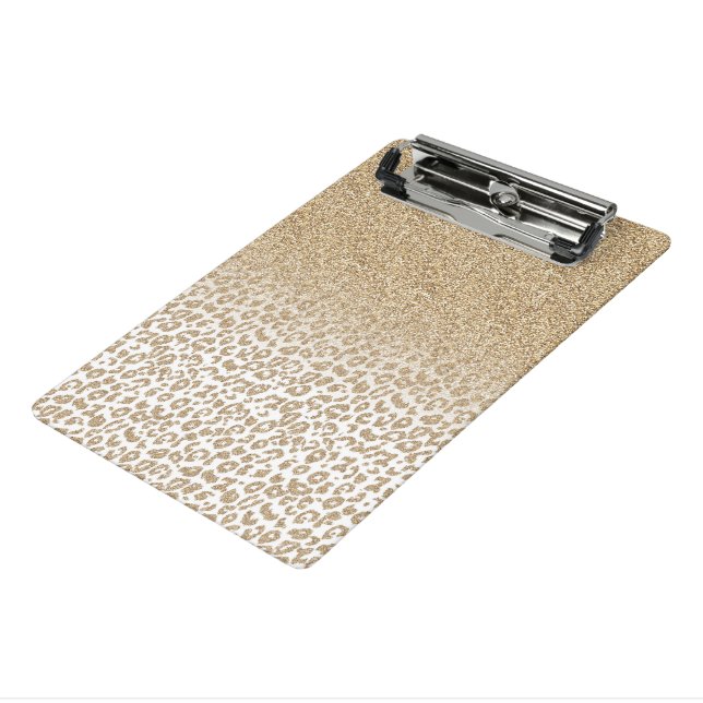 Trendy Gold Glitter and Leopard Print Gradient Mini Clipboard (Angled3)