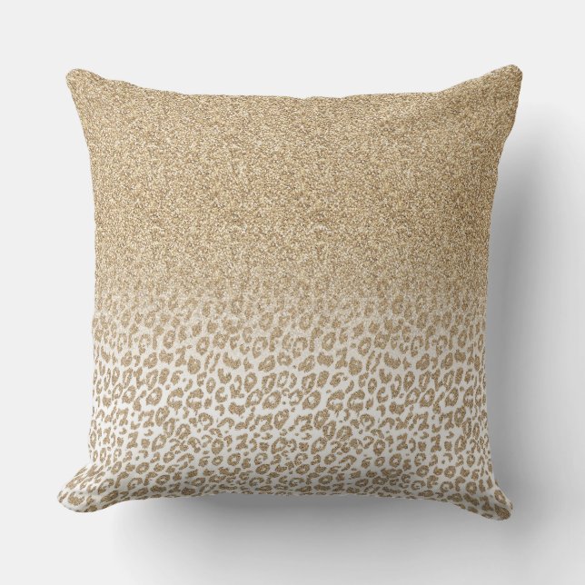 Trendy Gold Glitter and Leopard Print Gradient Throw Pillow (Front)