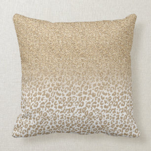 Trendy Gold Glitter and Leopard Print Gradient Throw Pillow