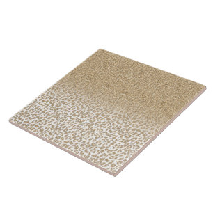 Trendy Gold Glitter and Leopard Print Gradient Tile