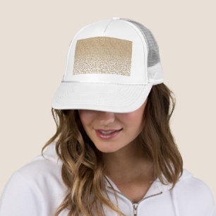 Trendy Gold Glitter and Leopard Print Gradient Trucker Hat