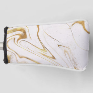 Trendy Gold Glitter and White Marble  Golf Head Cover