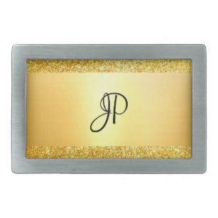 Trendy Gold Glitter Elegant Monogram Template Belt Buckle