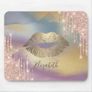 Trendy Gold Glitter Lips,Colourful,Glitter Drips Mouse Pad