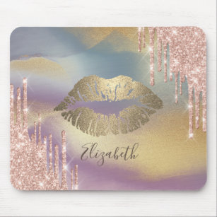 Trendy Gold Glitter Lips,Colourful,Glitter Drips  Mouse Pad
