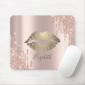 Trendy Gold Glitter Lips Rose Gold Glitter Drips Mouse Pad (With Mouse)