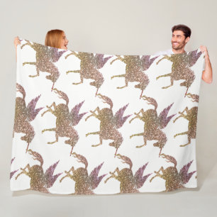 Trendy Gold Glitter Sparkle Unicorn Pegasus Horse Fleece Blanket