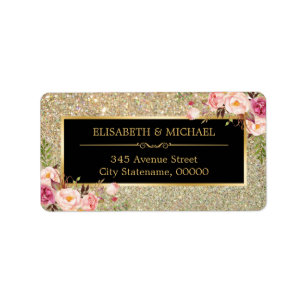 Trendy Gold Glitter Sparkles Girly Floral Label