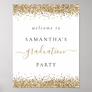 Trendy Gold Glitter Welcome Graduation Party Poster