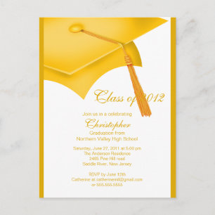 Trendy Gold Grad Cap Graduation Party Invitation Postcard