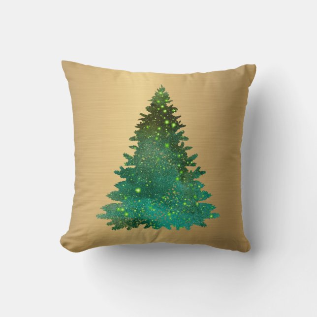 Trendy Gold Green Glitter Tree Christmas Throw Pillow (Front)