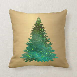Trendy Gold Green Glitter Tree Christmas Throw Pillow