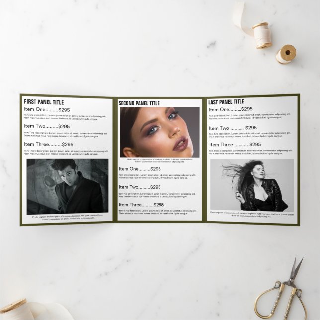 Trendy Gold Green Photo Monogram Salon Brochure (Inside)