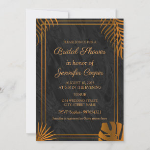 Trendy Gold Leaves Geometric Frame Bridal Shower Invitation