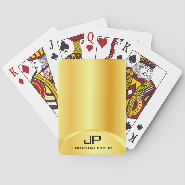 Trendy Gold Look Elegant Modern Monogram Template Playing Cards (Back)