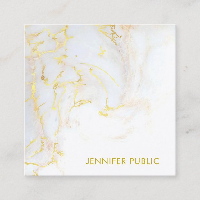 Trendy Gold Marble Template Elegant Golden Modern Square Business Card (Front)