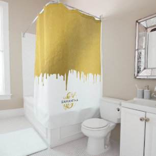 Trendy Gold Metallic Drips Monogram