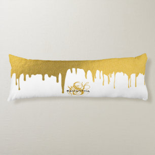 Trendy Gold Metallic Drips Monogram Body Pillow