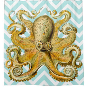 Trendy Gold Octopus Aqua Shower curtain
