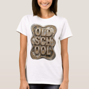 Trendy Gold OLD SCHOOL Print T-Shirt