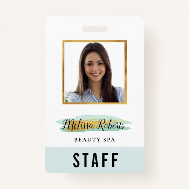 trendy gold personalized photo business ID Badge (Front)