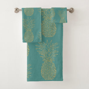 Trendy Gold Pineapple Pattern Bath Towel Set