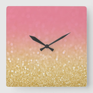 Trendy Gold Pink Ombre Glitter Wall Clock