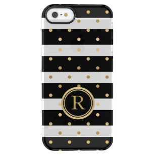 Trendy Gold Polka Dots & Black & White Stripes Clear iPhone SE/5/5s Case