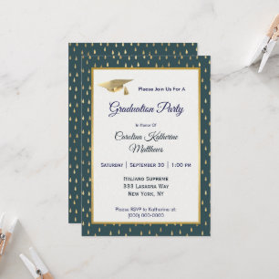 Trendy Gold Raindrops Slate Grey Graduation Invitation