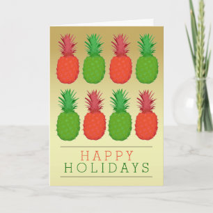 Trendy Gold Red and Green Christmas Pineapples Holiday Card
