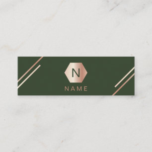 Trendy Gold Rose Monogram Green Mini Business Card
