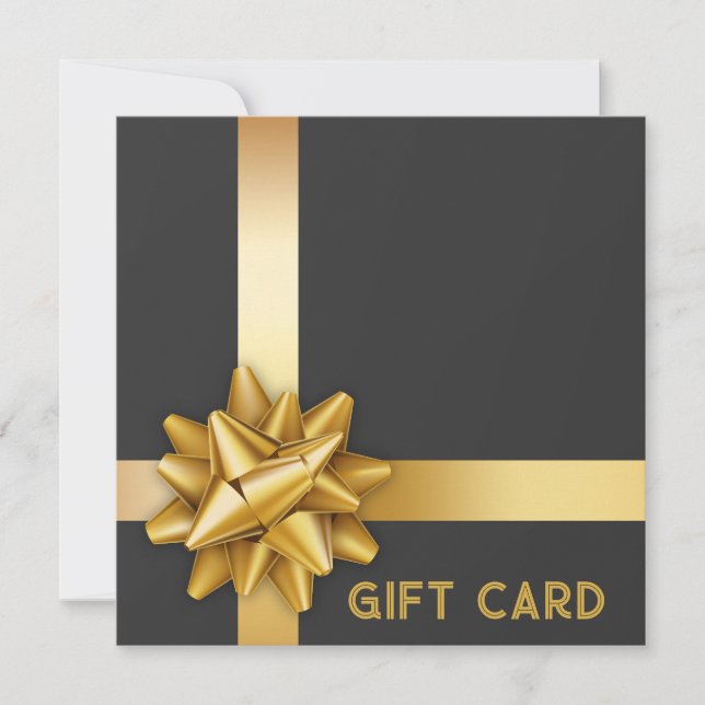 Trendy Gold Satin Ribbon Gift Bow Black Gift Card (Front)