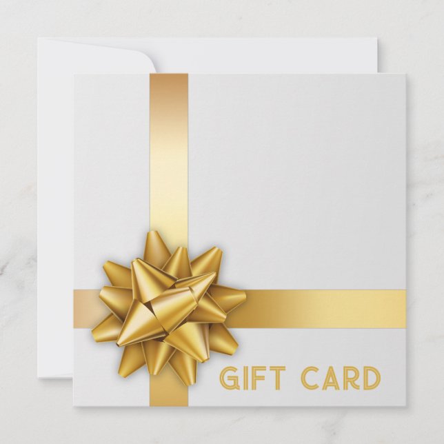 Trendy Gold Satin Ribbon Gift Bow White Gift Card (Front)