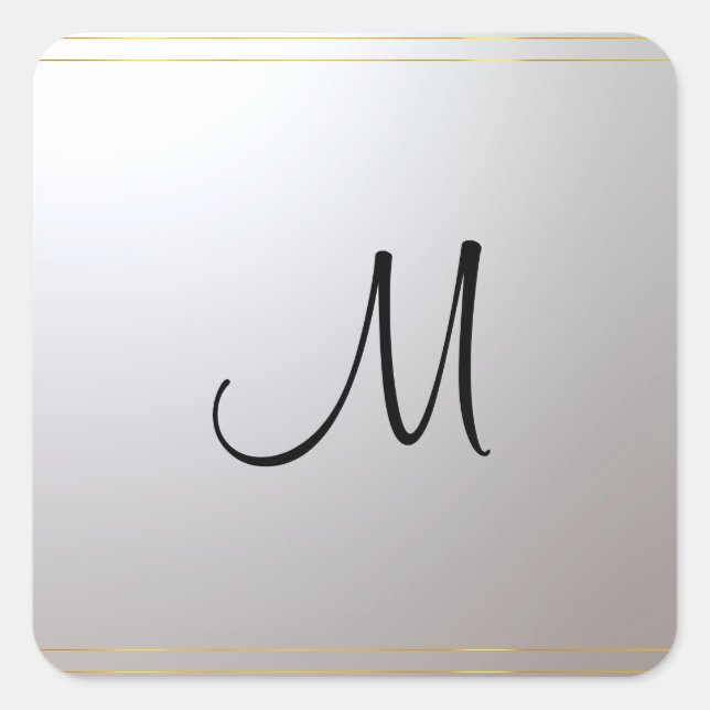 Trendy Gold Silver Monogram Template Initial Square Sticker (Front)