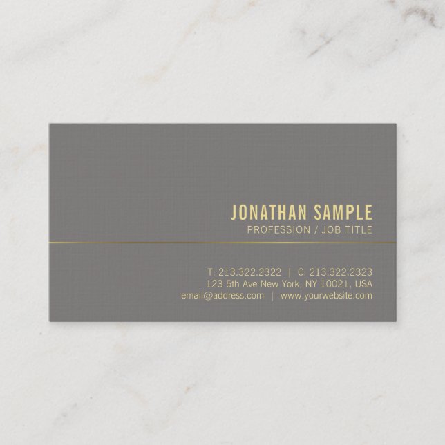 Trendy Gold Text Chic Professional Design Deluxe Business Card (Front)