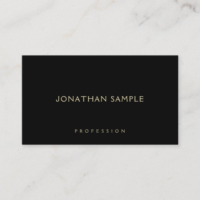 Trendy Gold Text Professional Elegant Simple Black Business Card (Front)