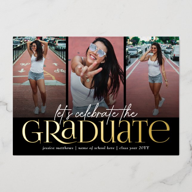 Trendy Gold Typography Photo Collage Graduation (Front)