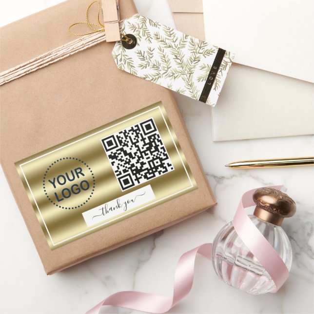 Trendy Gold Waves Gradient QR Code Your Logo     Sticker (Gifting)